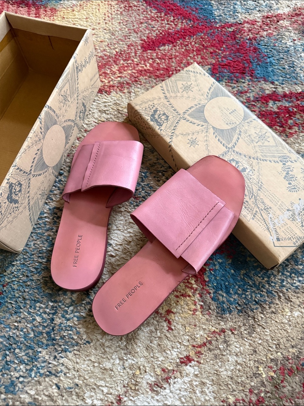 Free People Blush Pink Leather Slide Sandals